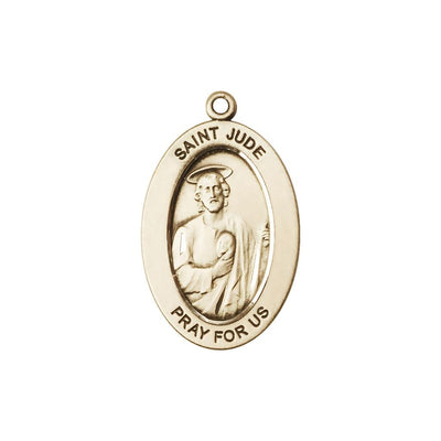 St. Jude Thaddeus 14kt Gold Oval Pendant, Medal Measures 1-inch tall by 5/8-inch wide, Bliss Manufacturing