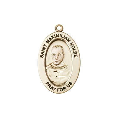 St. Maximilian Kolbe 14kt Gold Oval Pendant, Medal Measures 1-inch tall by 5/8-inch wide, Bliss Manufacturing