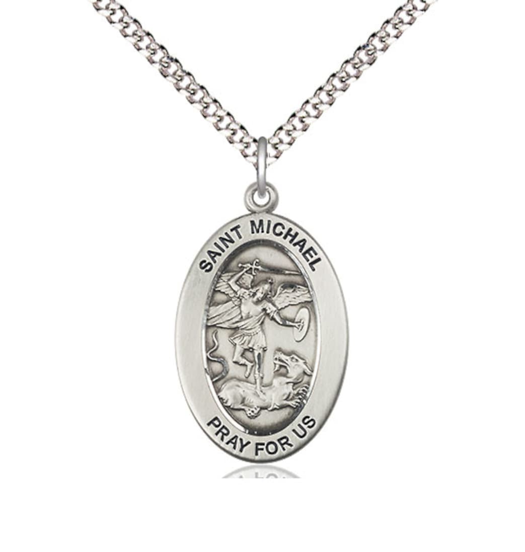 Bliss Manufacturing Oval St Michael the Archangel Pendant in Pewter,