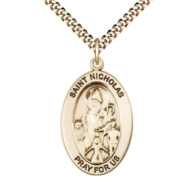 St. Nicholas 14kt Gold-filled Oval Necklace with 24 inch Gold-Plated Chain, Medal Measures 1-inch tall by 5/8-inch wide, Bliss Manufacturing