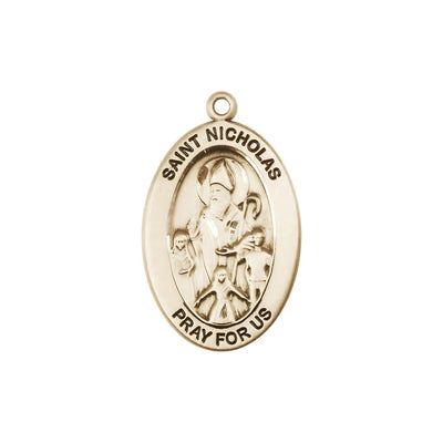 St. Nicholas 14kt Gold Oval Pendant, Medal Measures 1-inch tall by 5/8-inch wide, Bliss Manufacturing