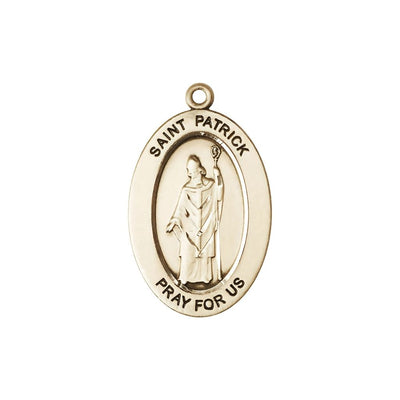 St. Patrick 14kt Gold Oval Pendant, Medal Measures 1-inch tall by 5/8-inch wide, Bliss Manufacturing