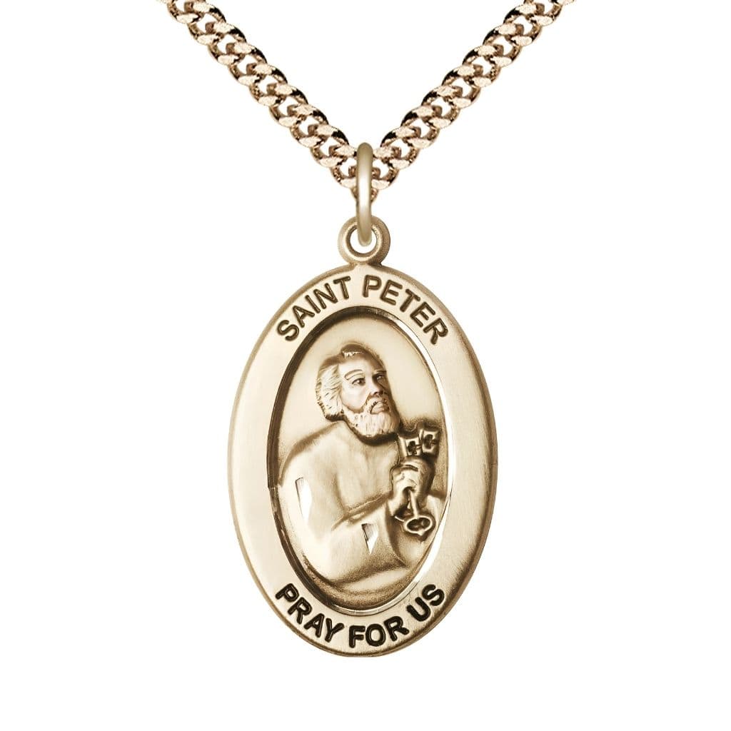 Bliss St. Peter the Apostle 14kt Gold-filled Oval Necklace with 24 inch Gold-Plated Chain, Medal Measures 1-inch tall by 5/8-inch wide.
