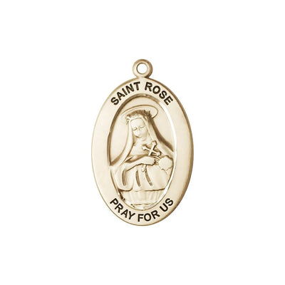 St. Rose of Lima 14kt Gold Oval Pendant, Medal Measures 1-inch tall by 5/8-inch wide, Bliss Manufacturing
