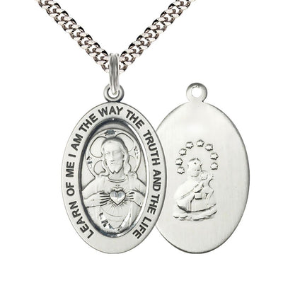 St. Scapular Pewter Oval Necklace with 24 inch Rhodium-Plated Chain, Medal Measures 1-inch tall by 5/8-inch wide, Bliss Manufacturing