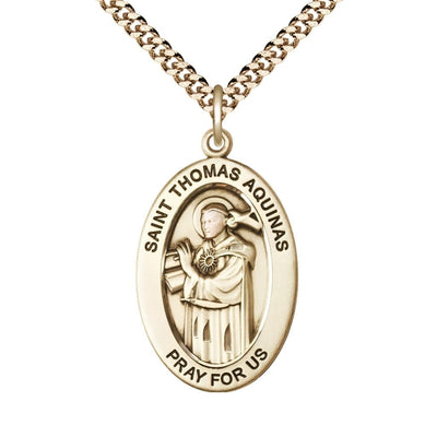 St. Thomas Aquinas 14kt Gold-filled Oval Necklace with 24 inch Gold-Plated Chain, Medal Measures 1-inch tall by 5/8-inch wide, Bliss Manufacturing