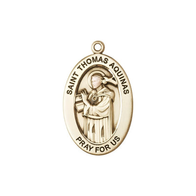 St. Thomas Aquinas 14kt Gold Oval Pendant, Medal Measures 1-inch tall by 5/8-inch wide, Bliss Manufacturing