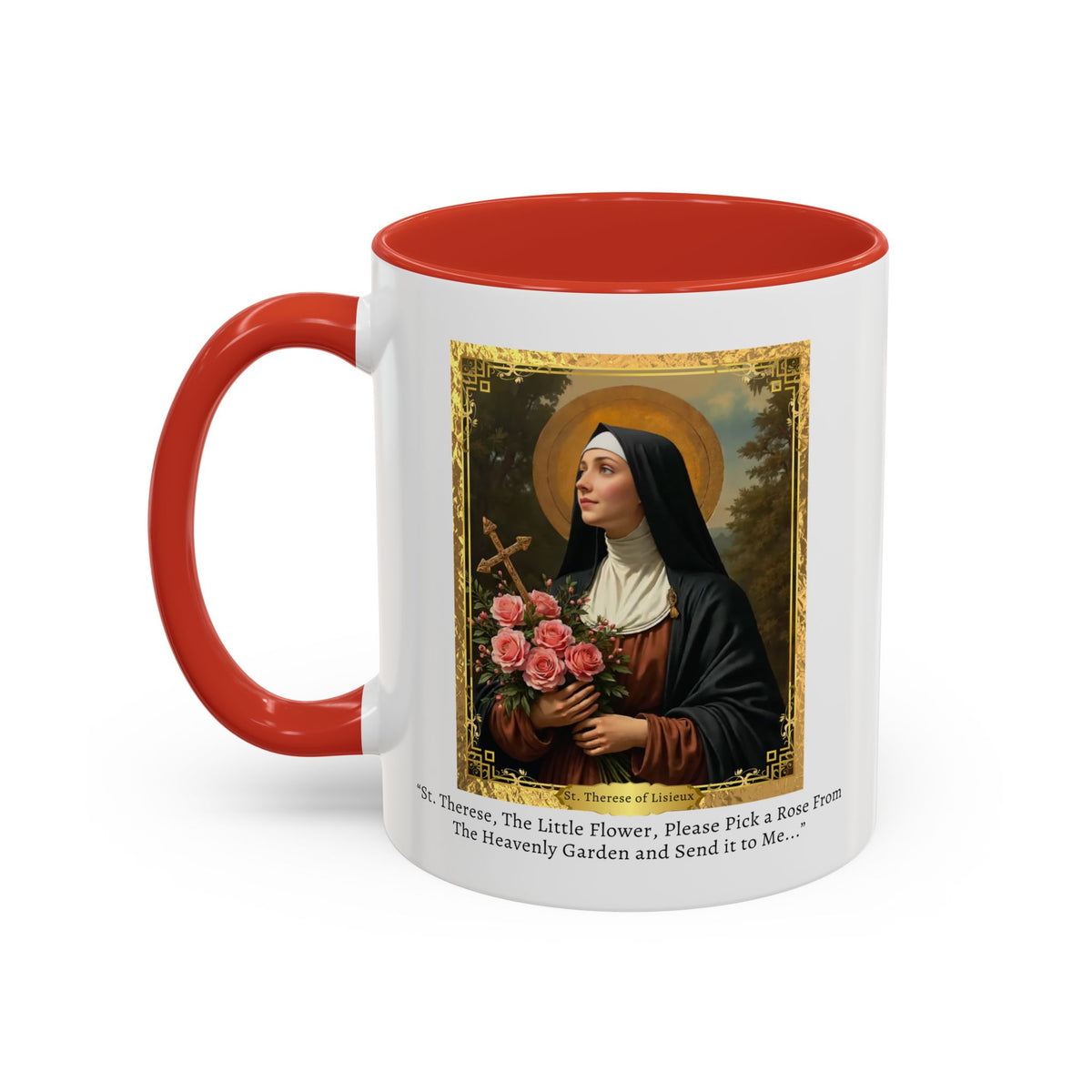 St. Therese of Lisieux Rose from Heaven Prayer Card Devotional Coffee Mug - 11oz Little Flower Accent Cup