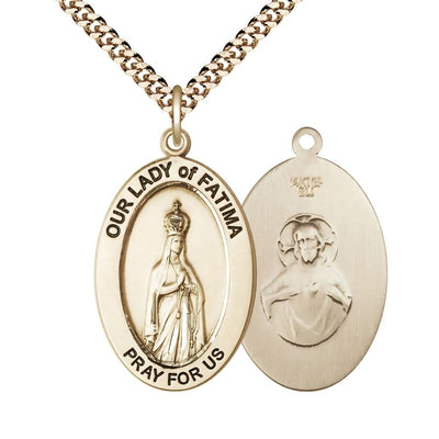 Our Lady of Fatima 14kt Gold-filled Oval Necklace with 24 inch Gold-Plated Chain, Medal Measures 1-inch tall by 5/8-inch wide, Bliss Manufacturing