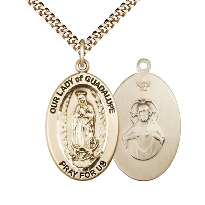 Our Lady of Guadalupe 14kt Gold-filled Oval Necklace with 24 inch Gold-Plated Chain, Medal Measures 1-inch tall by 5/8-inch wide, Bliss Manufacturing