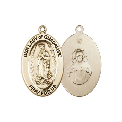 Our Lady of Guadalupe 14kt Gold Oval Pendant, Medal Measures 1-inch tall by 5/8-inch wide, Bliss Manufacturing