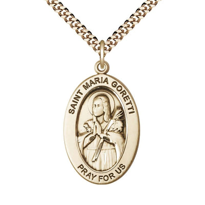 St. Maria Gorett 14kt Gold-filled Oval Necklace with 24 inch Gold-Plated Chain, Medal Measures 1-inch tall by 5/8-inch wide, Bliss Manufacturing