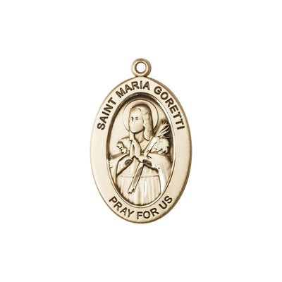 St. Maria Gorett 14kt Gold Oval Pendant, Medal Measures 1-inch tall by 5/8-inch wide, Bliss Manufacturing