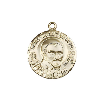 St. Vincent de Paul 14kt Gold Round Medal Pendant, Measures 3/4-inch tall by 5/8-inch wide, Bliss Manufacturing