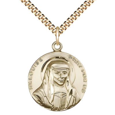 St. Louise de Marillac 14kt Gold-filled Round Medal Pendant with Gold-plated Chain, Measures 1-inch tall by 7/8-inch wide, Bliss Manufacturing