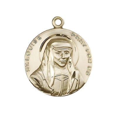 St. Louise de Marillac 14kt Gold Round Medal Pendant, Measures 1-inch tall by 7/8-inch wide, Bliss Manufacturing