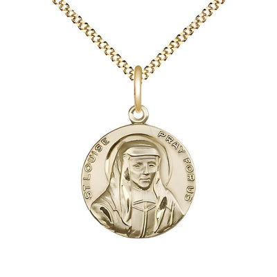 St. Louise de Marillac14kt Gold-filled Round Medal Pendant with Gold-plated Chain, Measures 3/4-inch tall by 5/8-inch wide, Bliss Manufacturing