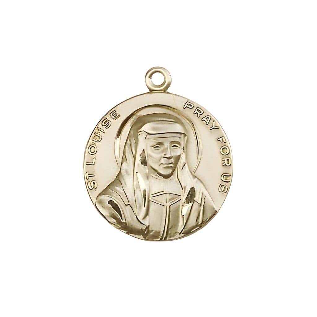Bliss St. Louise de Marillac 14kt Gold Round Medal Pendant, Measures 3/4-inch tall by 5/8-inch wide.