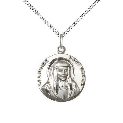 St. Louise de Marillac Sterling Silver Round Medal Pendant with Sterling Chain, Measures 3/4-inch tall by 5/8-inch wide, Bliss Manufacturing