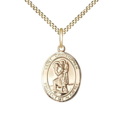 St. Christopher Battle Gold-filled Oval Engravable Medal with Gold-plated Chain, Measures 3/4-inch tall by 1/2-inch wide, Bliss Manufacturing