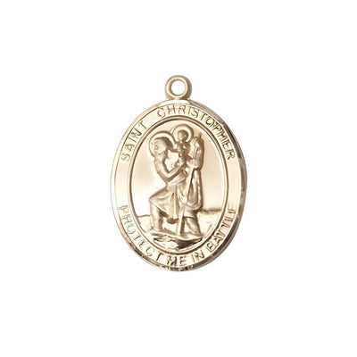 St. Christopher Battle 14kt Gold Oval Engravable Medal Pendant, Measures 3/4-inch tall by 1/2-inch wide, Bliss Manufacturing