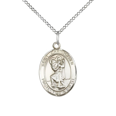 St. Christopher Battle Sterling Silver Oval Engravable Medal with Sterling Silver Chain, Measures 3/4-inch tall by 1/2-inch wide, Bliss Manufacturing
