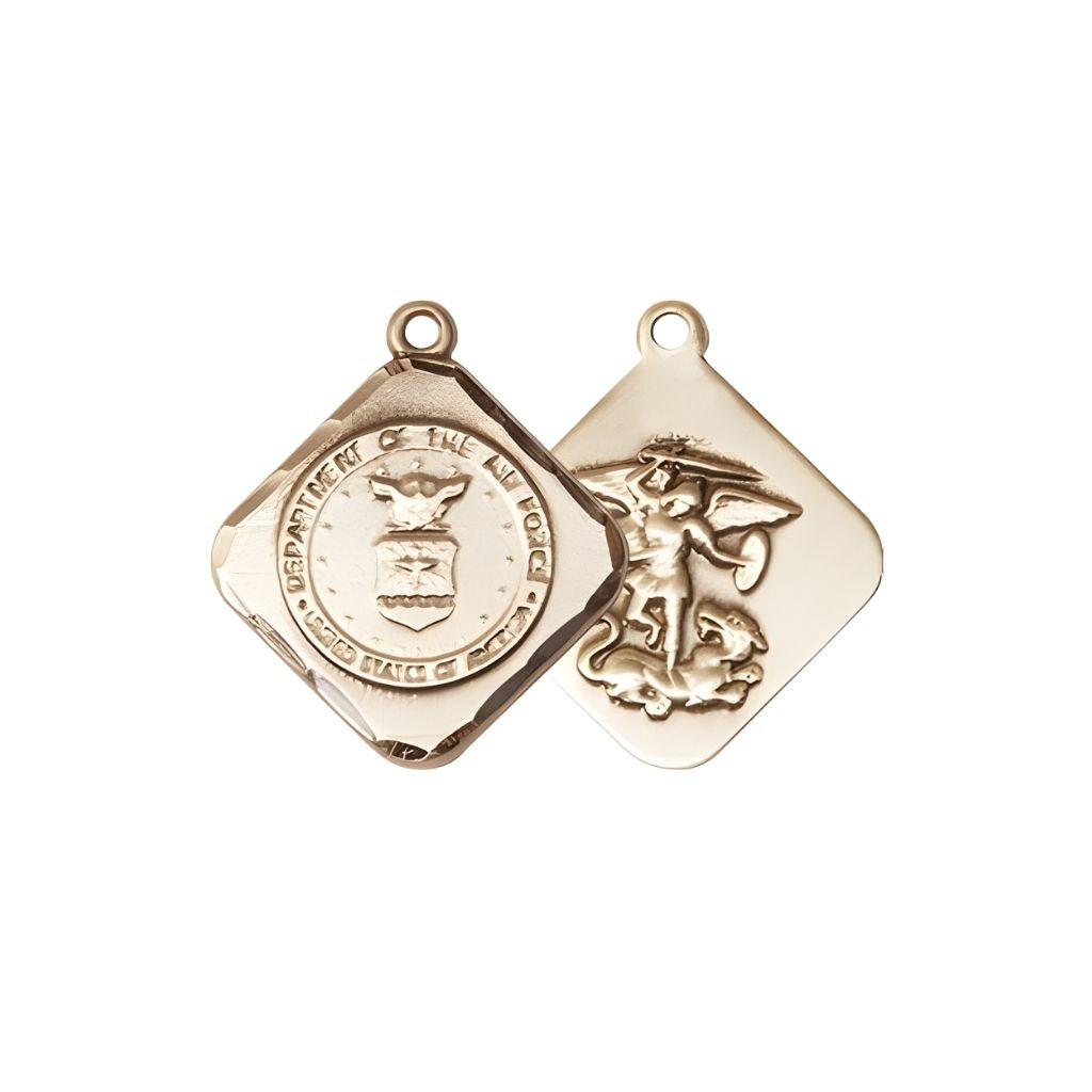 Front and Back of the St. Michael the Archangel Air Force US Military Gold-plated Medal 3/4" x 5/8",