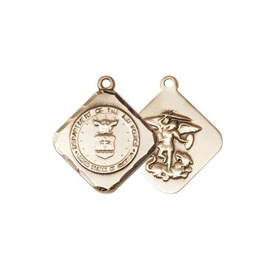 Front and Back of the St. Michael the Archangel Air Force US Military Gold-plated Medal 3/4" x 5/8"