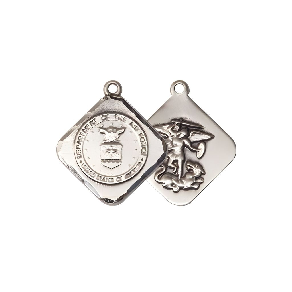 Front and Back of the St. Michael the Archangel Air Force US Military Pewter Medal 3/4" x 5/8"