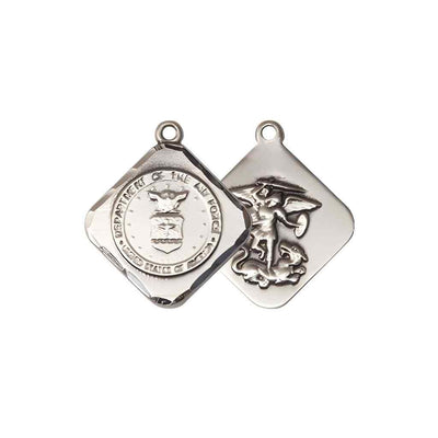 Front and Back of the St. Michael the Archangel Air Force US Military Pewter Medal 3/4" x 5/8", Bliss Manufacturing