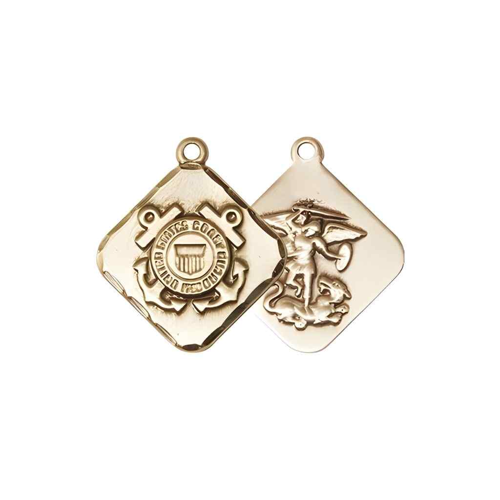 Front and Back of St. Michael Coast Guard Gold Medal for the 8mm Crystal Rosary Bracelet