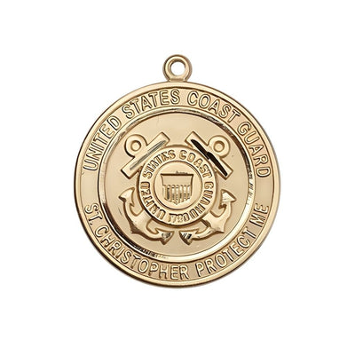 Coast Guard St. Christopher 14kt Gold Round Military Medal, Measures 1-inch tall by 7/8-inch wide, Bliss Manufacturing