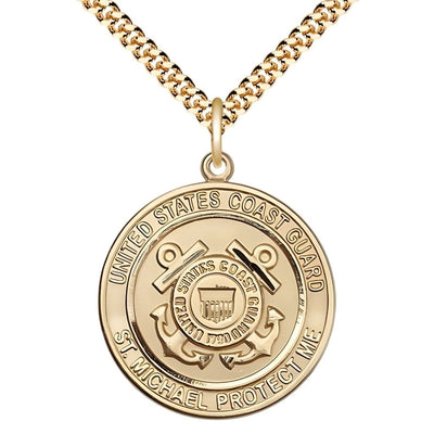 Coast Guard Military St. Michael the Archangel 14kt Gold-filled Round Medal with Gold-Plated Chain, Measures 1-inch tall by 7/8-inch wide, Bliss Manufacturing