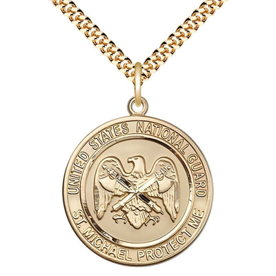 National Guard St. Michael the Archangel Gold-filled Round Medal with Gold-plated, Measures 1-inch tall by 7/8-inch wide, Bliss Manufacturing