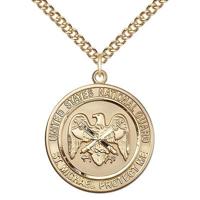 National Guard St. Michael the Archangel Gold-filled Round Medal with Gold-filled, Measures 1-inch tall by 7/8-inch wide, Bliss Manufacturing