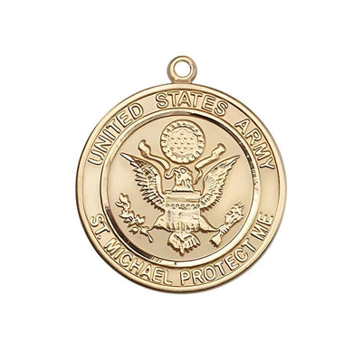 Army Military St. Michael the Archangel 14kt Gold Round Medal, Measures 1-inch tall by 7/8-inch wide, Bliss Manufacturing