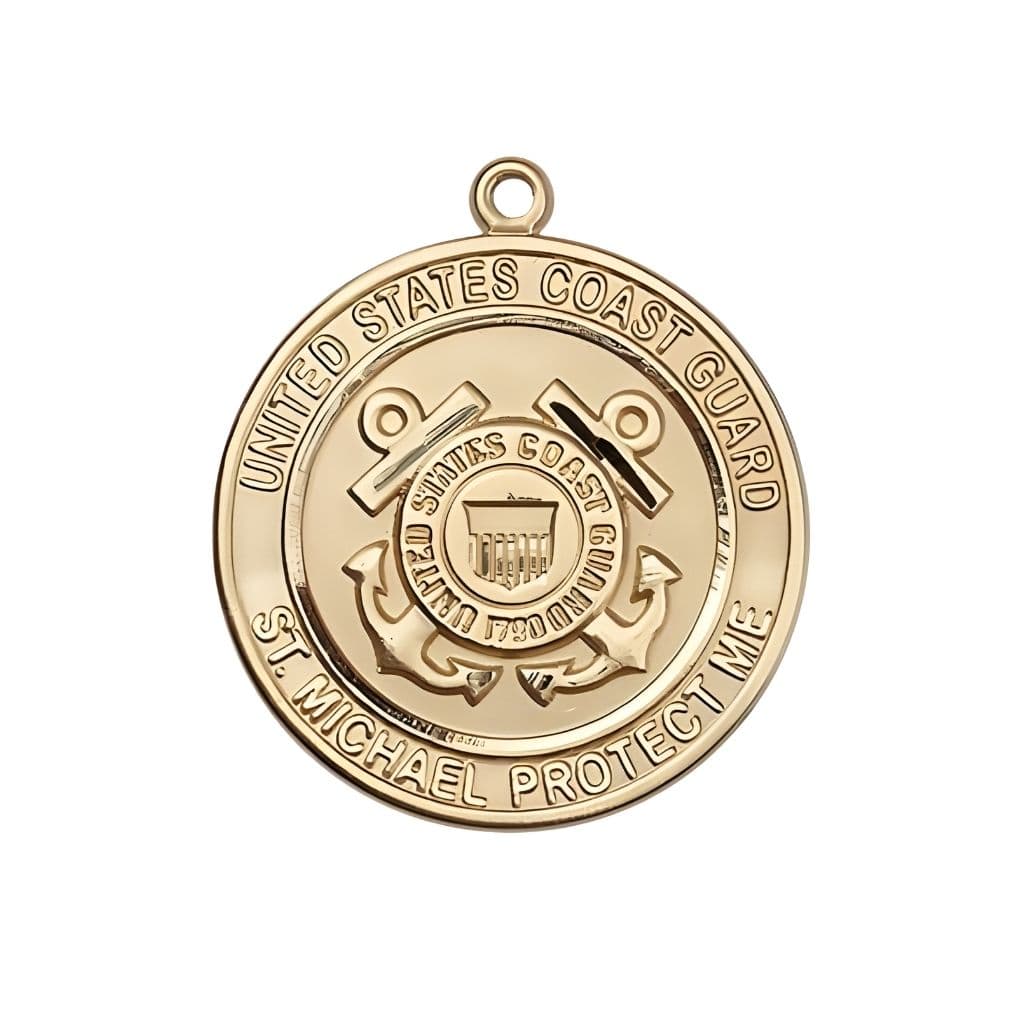 Coast Guard Military St. Michael the Archangel 14kt Gold Round Medal, Bliss USA, Measures 1-inch tall by 7/8-inch wide