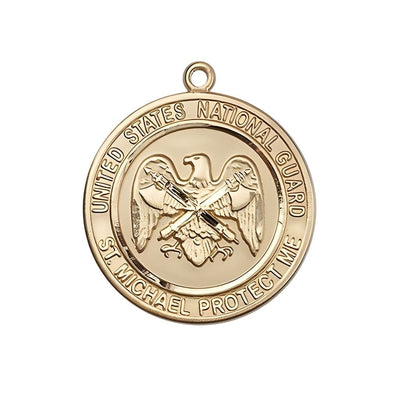 National Guard St. Michael the Archangel 14kt Gold Round Medal, Measures 1-inch tall by 7/8-inch wide, Bliss Manufacturing