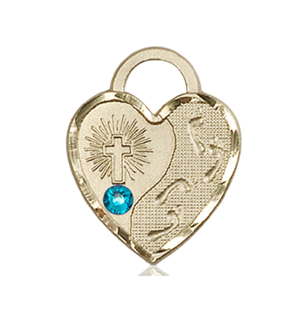 Zircon Birthstone 14kt Gold Footprints Heart Pendant w/Austrian Crystal