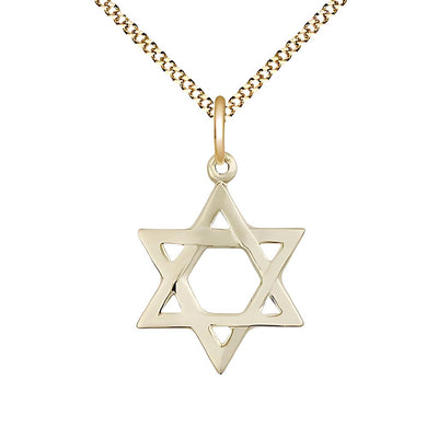 14kt Gold Filled Star of David Pendant on a 18 inch Gold Plate Light Curb Chain, Bliss Manufacturing