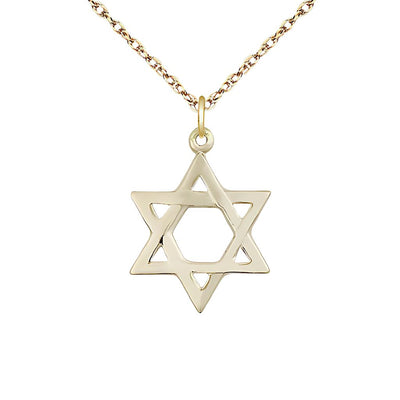 14kt Gold Star of David Pendant on a 18 inch 14kt Gold Light Rope Chain, Bliss Manufacturing