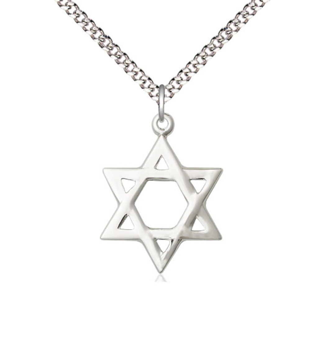 Bliss Pewter Star of David Pendant on a 18 inch Light Rhodium Light Curb Chain,