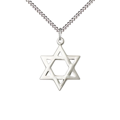 Sterling Silver Star of David Pendant on a 18 inch Light Rhodium Light Curb Chain, Bliss Manufacturing