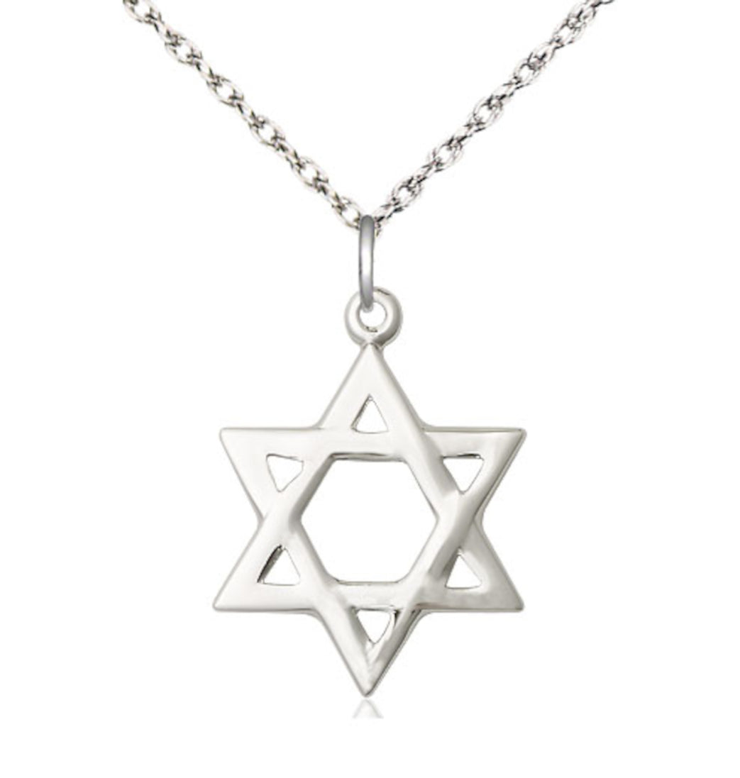 Bliss Sterling Silver Star of David Pendant on a 18 inch Sterling Silver Light Rope Chain,