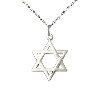 Sterling Silver Star of David Pendant on a 18 inch Sterling Silver Light Rope Chain, Bliss Manufacturing