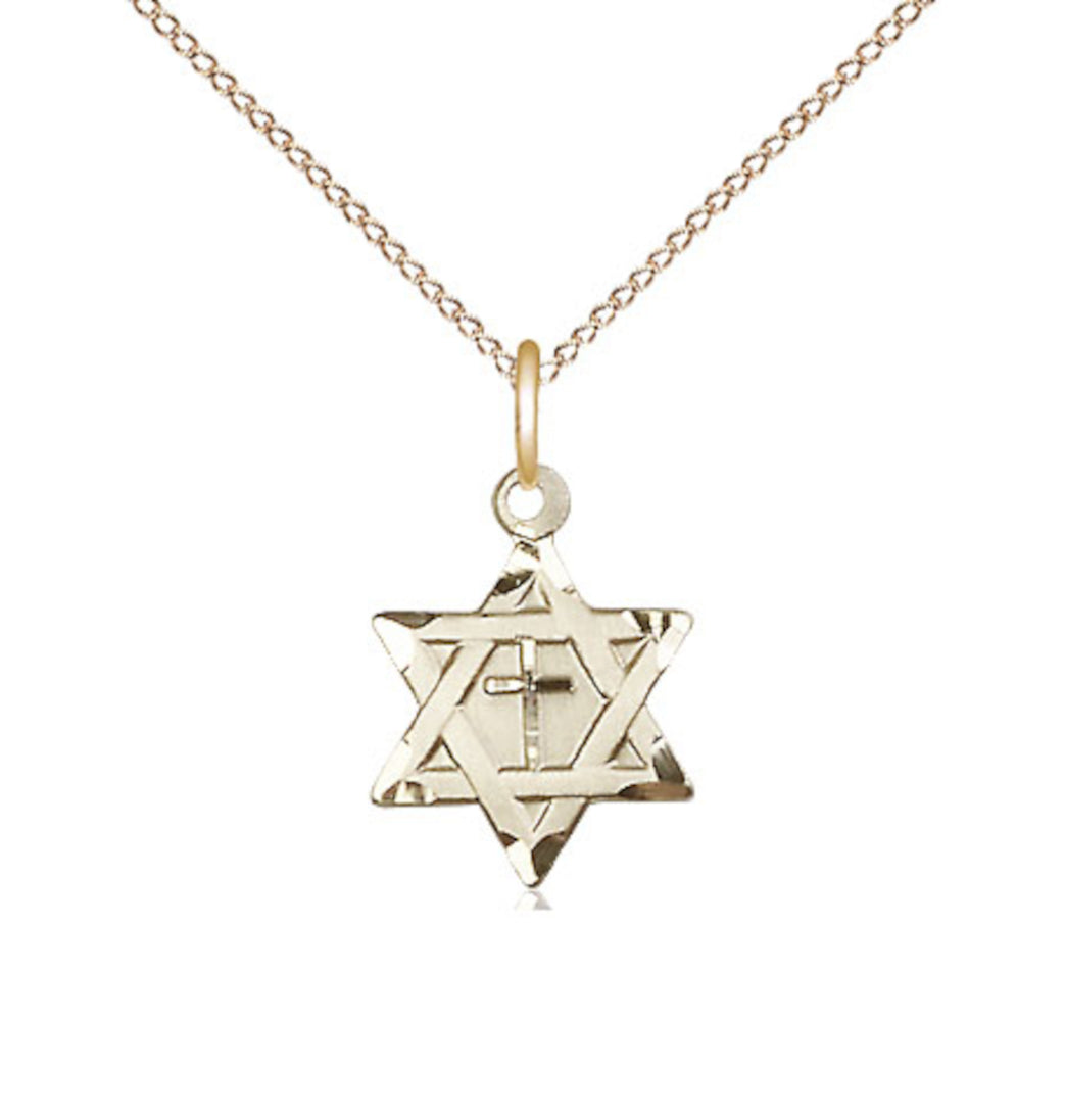 Bliss 14kt Gold Filled Star of David w/ Cross Pendant on a 18 inch Gold Filled Light Curb Chain,