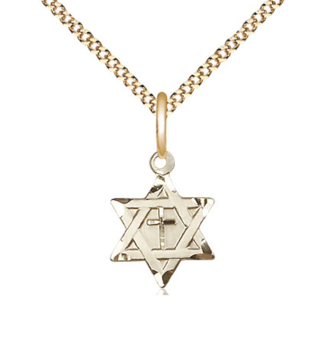 Bliss 14kt Gold Filled Star of David w/ Cross Pendant on a 18 inch Gold Plate Light Curb Chain,