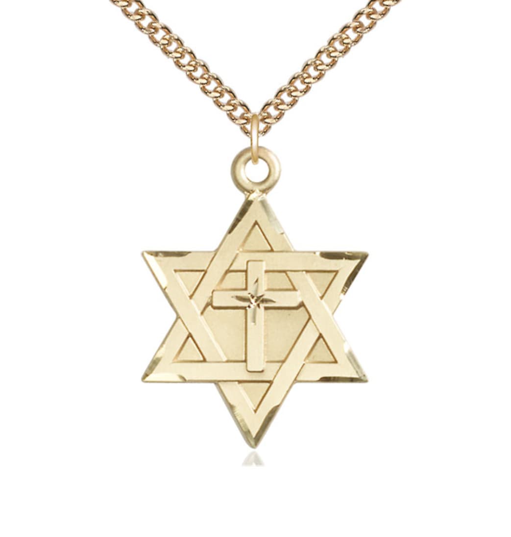 Bliss Large 14kt Gold Filled Star of David w/ Cross Pendant on a 27 inch Gold Filled Heavy Curb Chain,