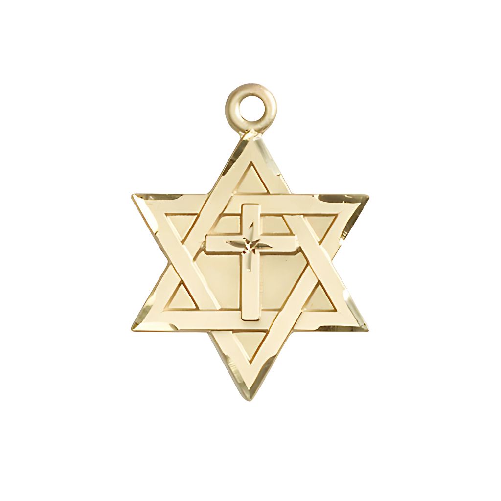 Bliss Large 14kt Gold Star of David with Cross Medal, 1 1/4-inch tall by 7/8-inch wide