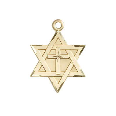 Large 14kt Gold Star of David with Cross Medal, 1 1/4-inch tall by 7/8-inch wide, Bliss Manufacturing